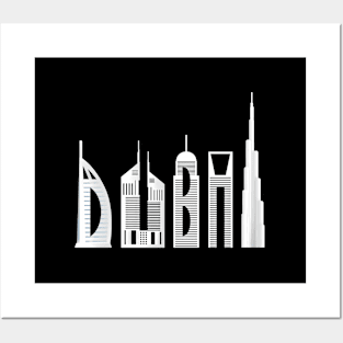 Dubai Skyline Famous Buildings Typography Posters and Art